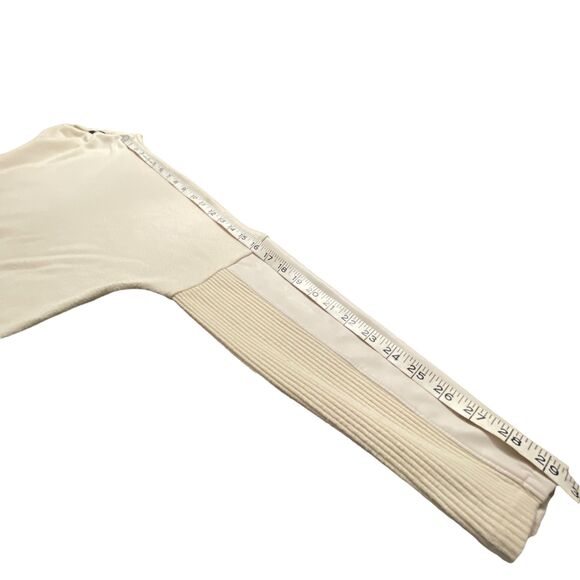 Express Women Cozy Mock Neck Faux Leather Long Sleeves Cream Sweater Medium - Picture 8 of 11